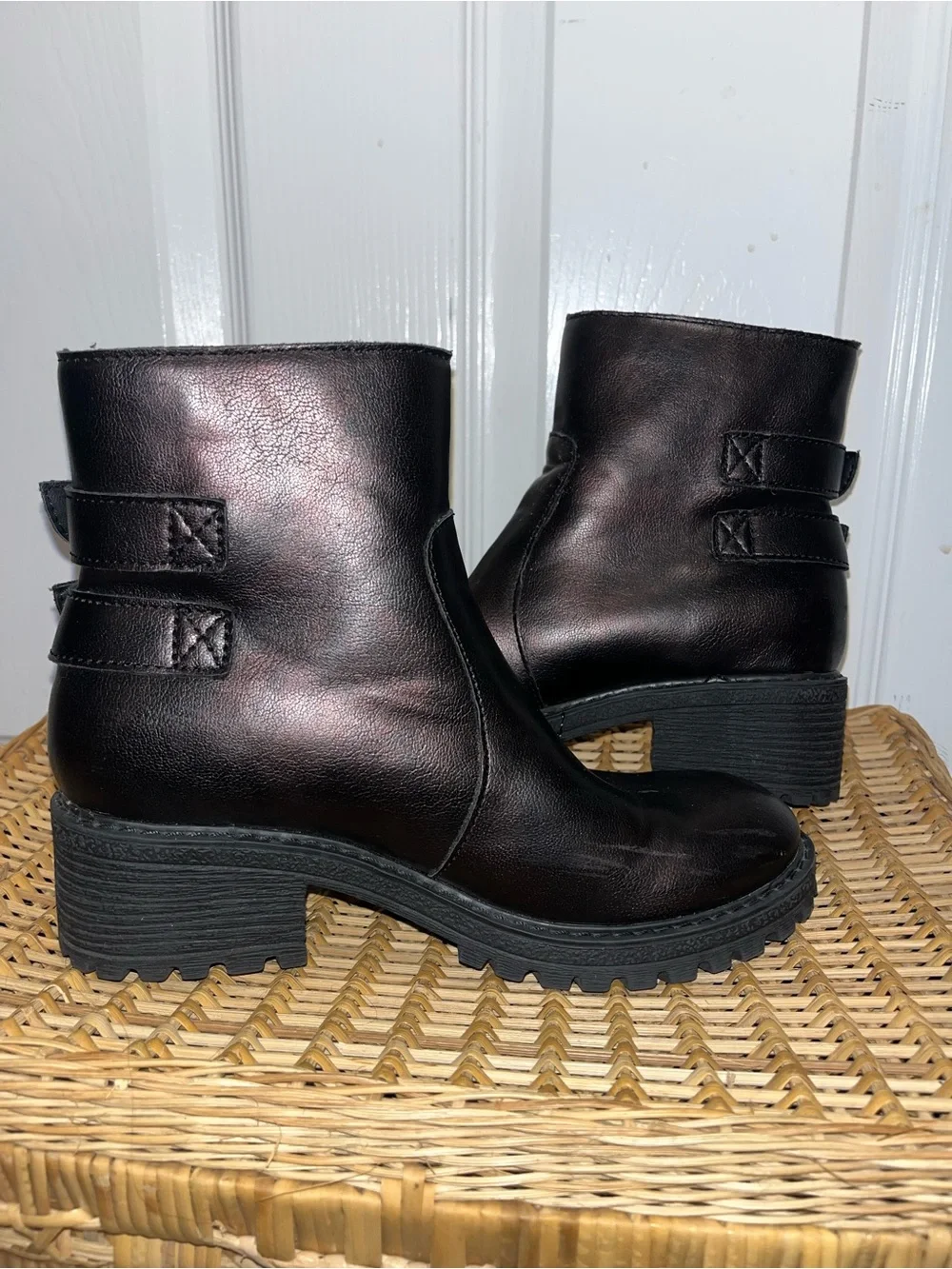BOC Double zipper buckle  moto ankle booties in Bronze